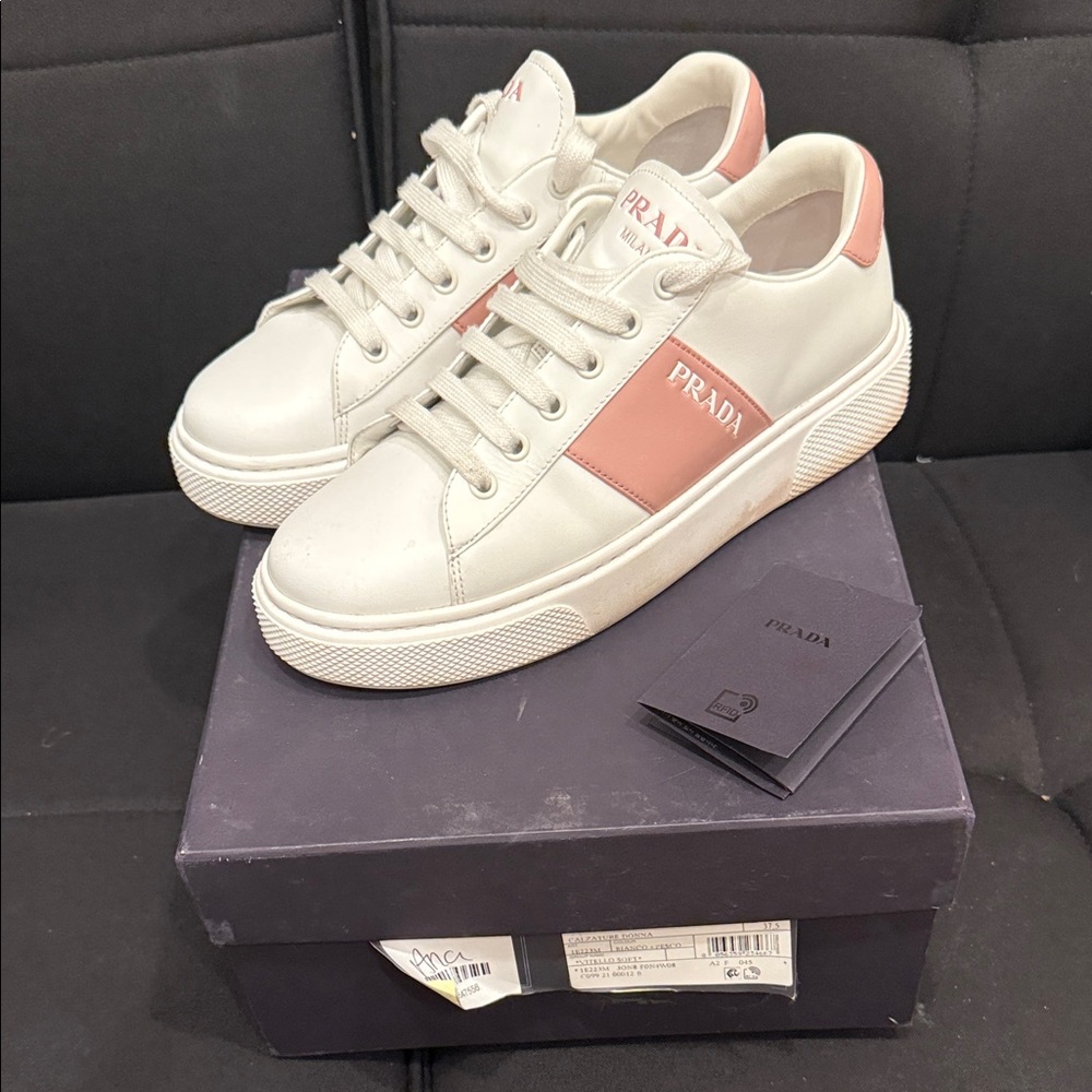 Prada Women's Cream and Pink Sneakers